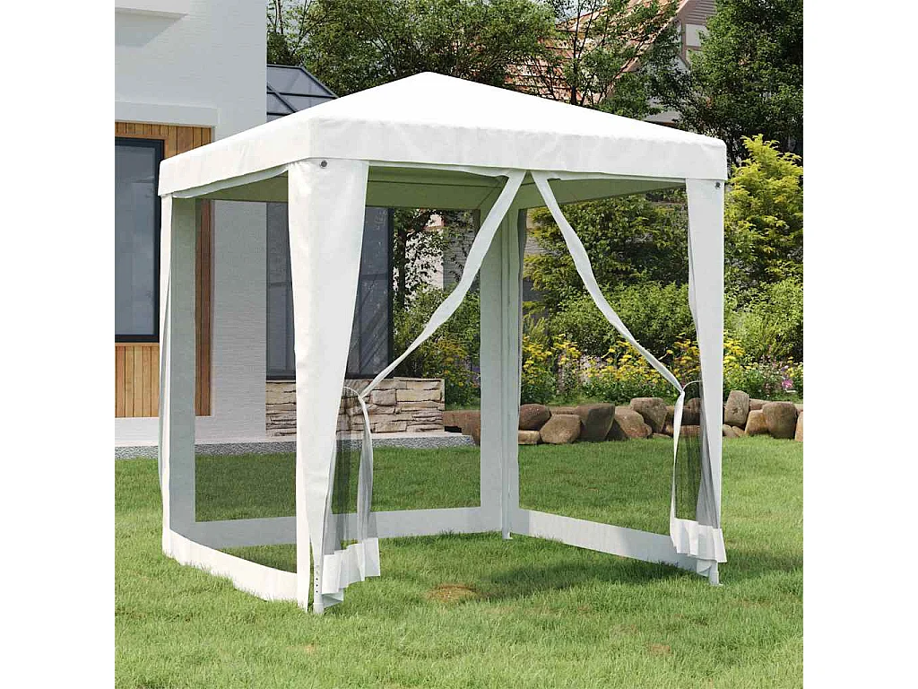 Carpa de recepción con 4 paredes laterales de malla 2x2m Blanca