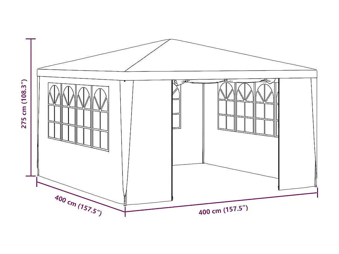 Tenda per feste verde 4x4m 90gsm e pareti laterali