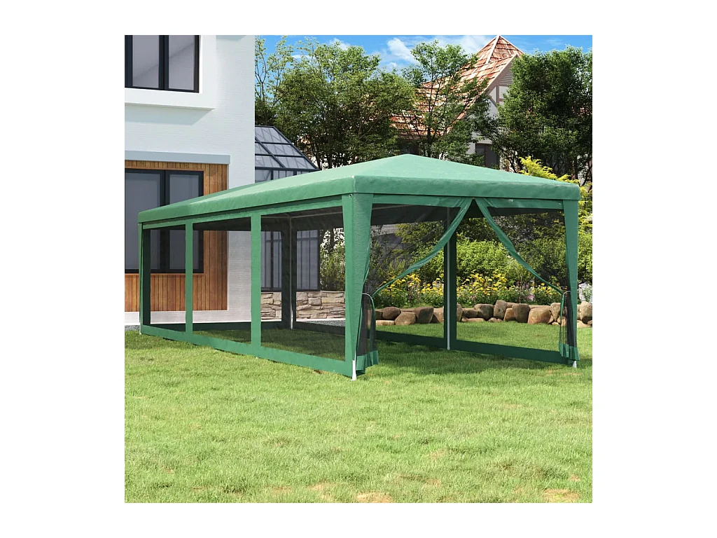 Carpa para fiestas con 8 paredes laterales de malla Verde 3x9 m HDPE