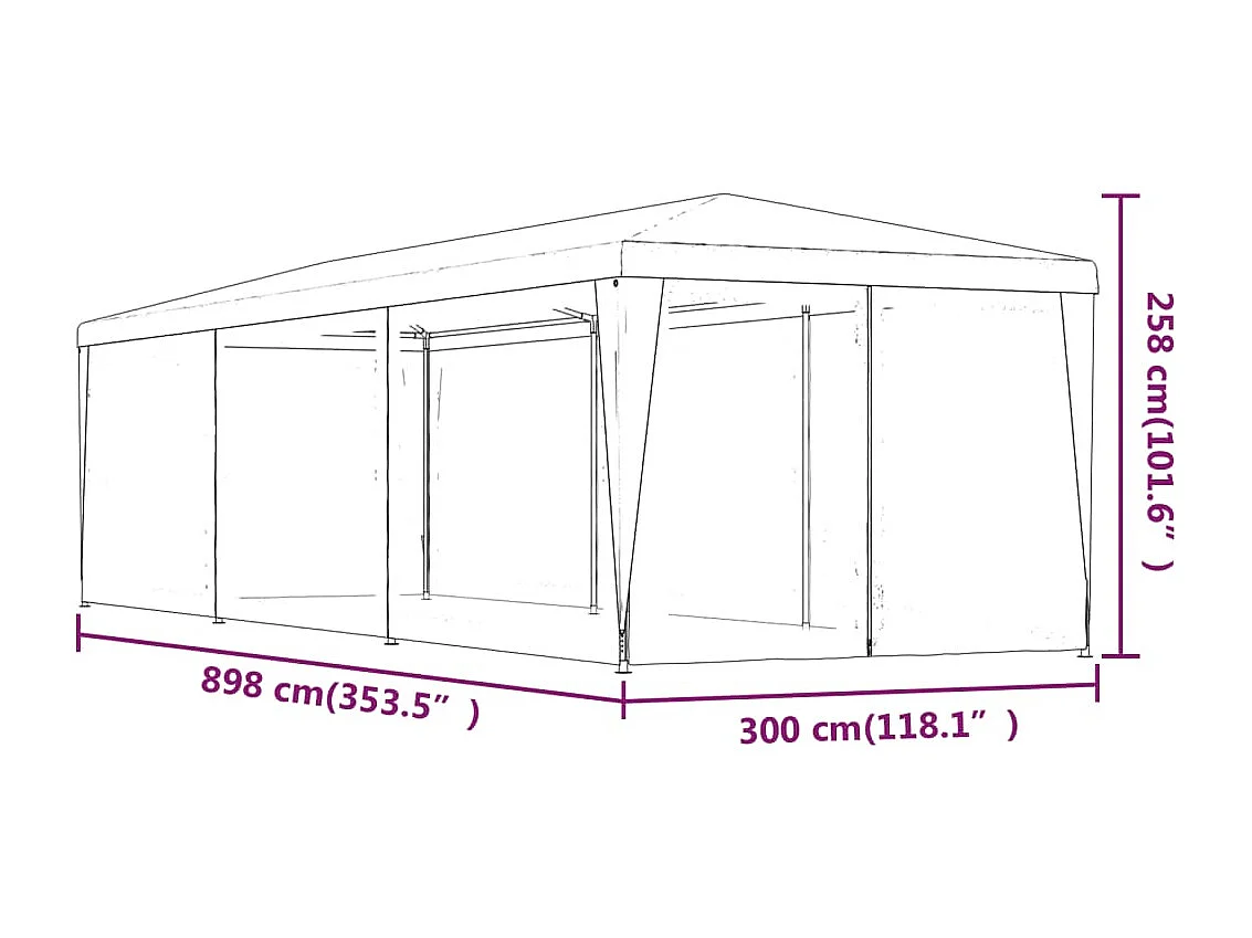 Carpa para fiestas con 8 paredes laterales de malla Verde 3x9 m HDPE