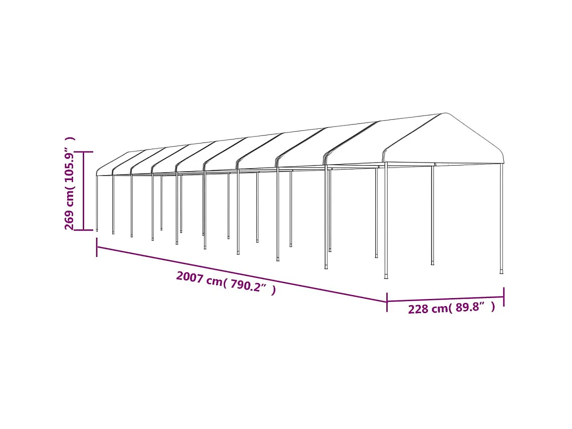 Pavillon mit weißem Dach 20,07x2,28x2,69 m Polyethylen