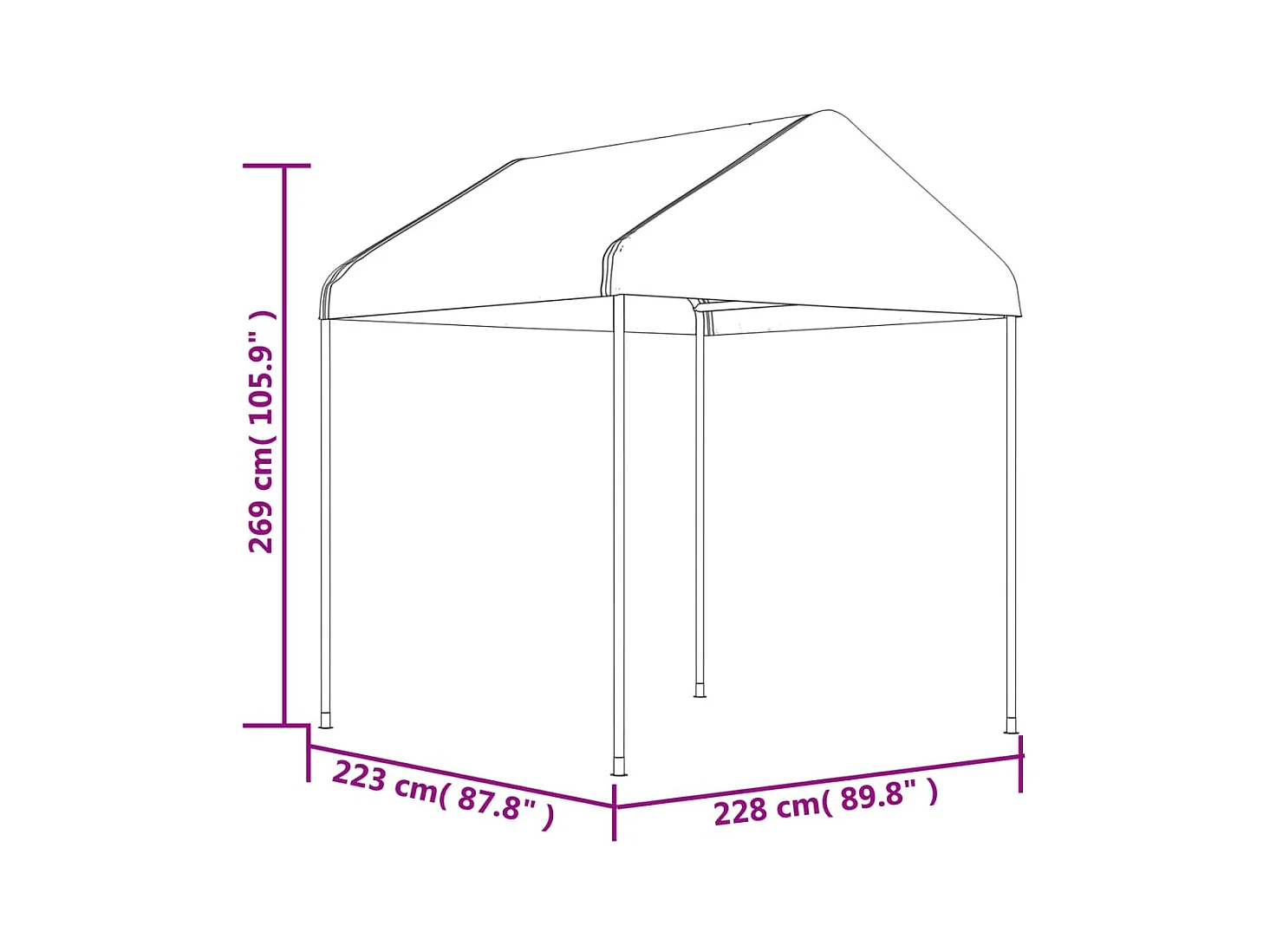 Pavillon mit weißem Dach 20,07x2,28x2,69 m Polyethylen