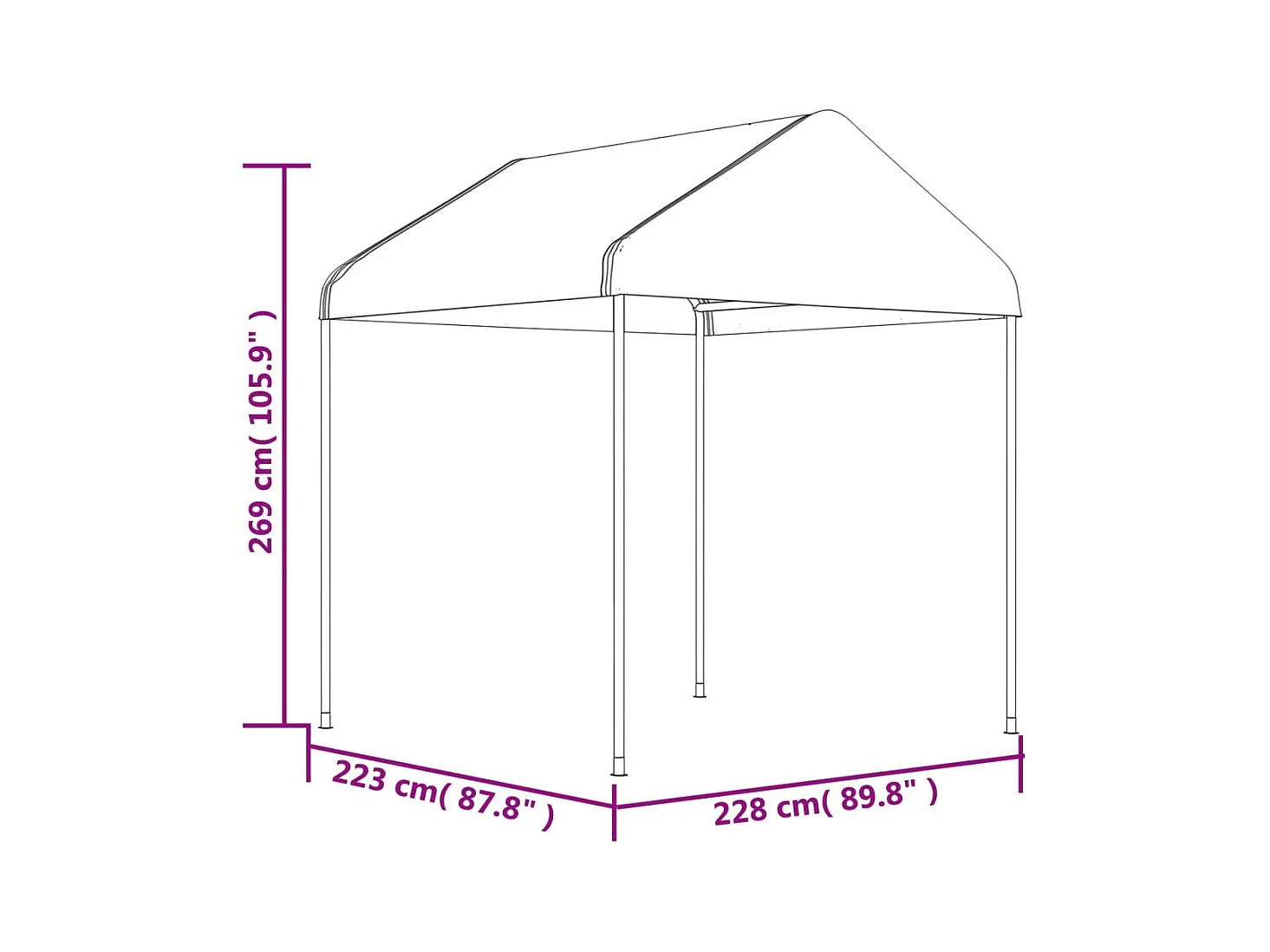 Gazebo con techo blanco 2,28x2,23x2,69 m polietileno