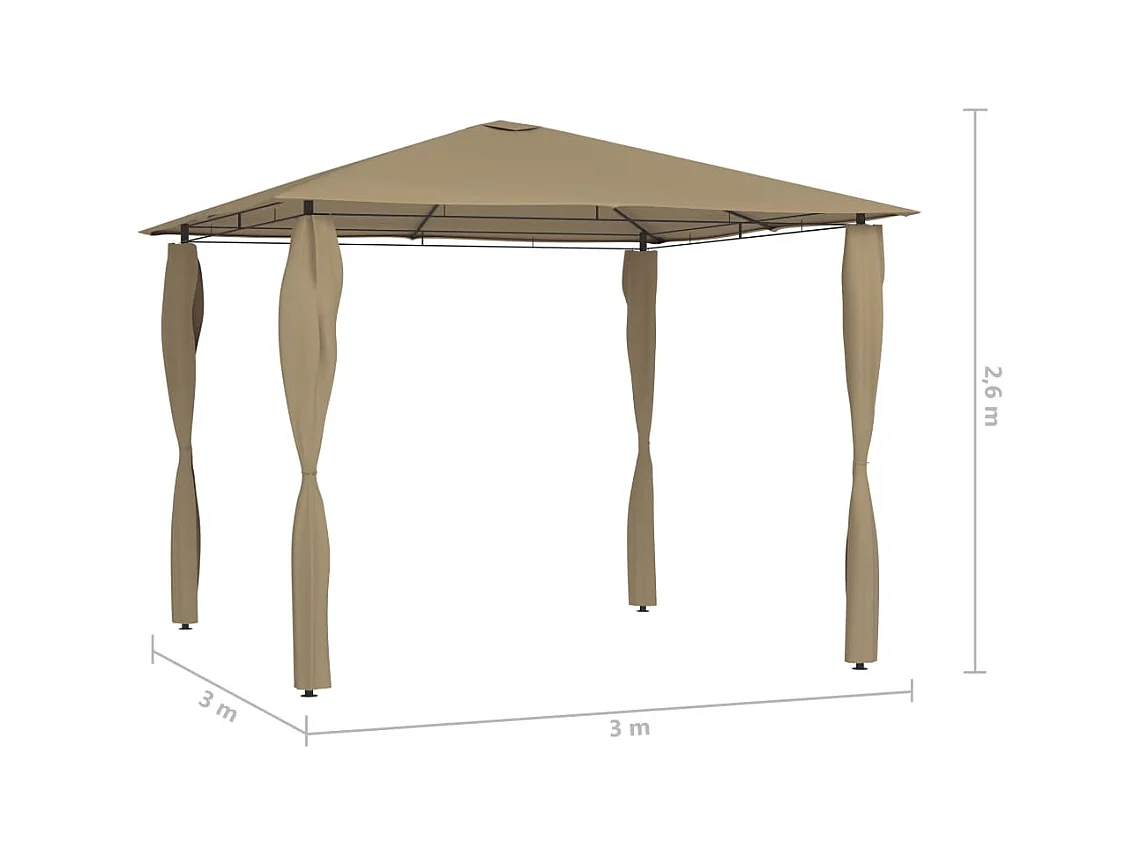 Cenador con cubierta para postes 3x3x2,6 m Taupe 160 g/m²