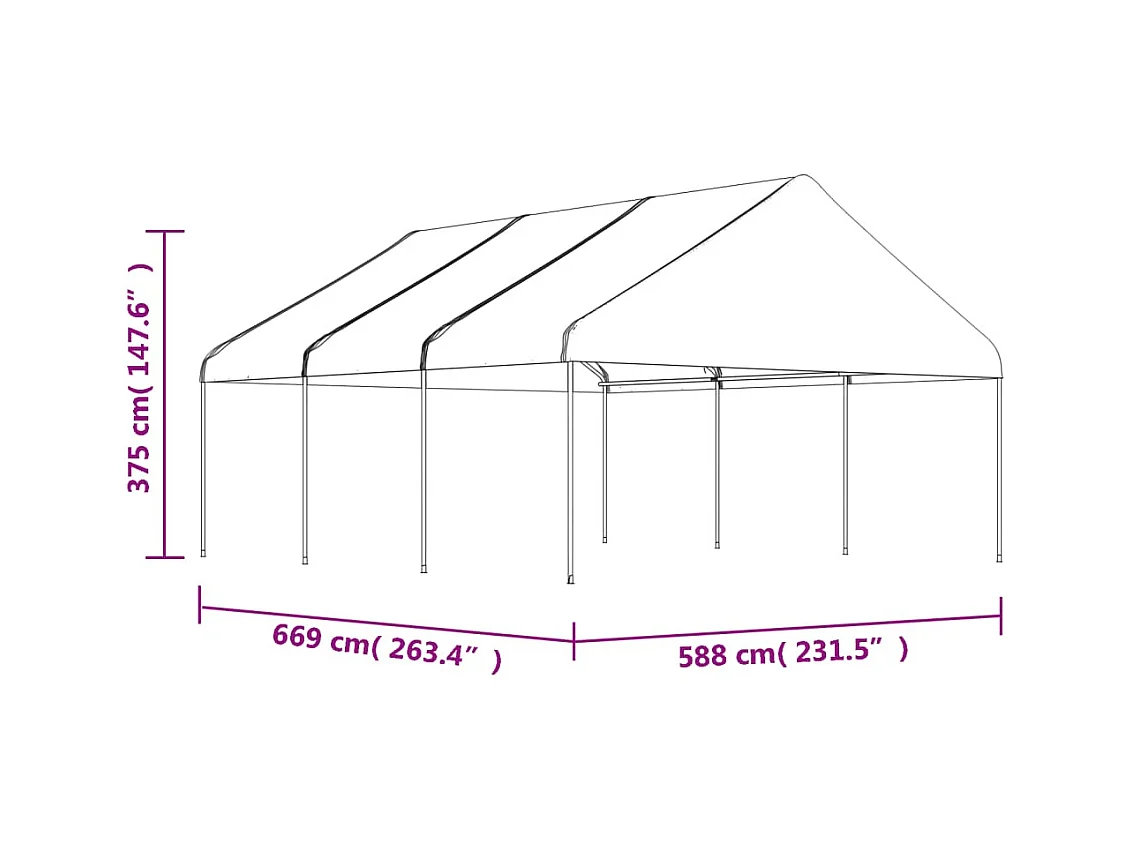 Belvédère avec toit blanc 6,69x5,88x3,75 m polyéthylène