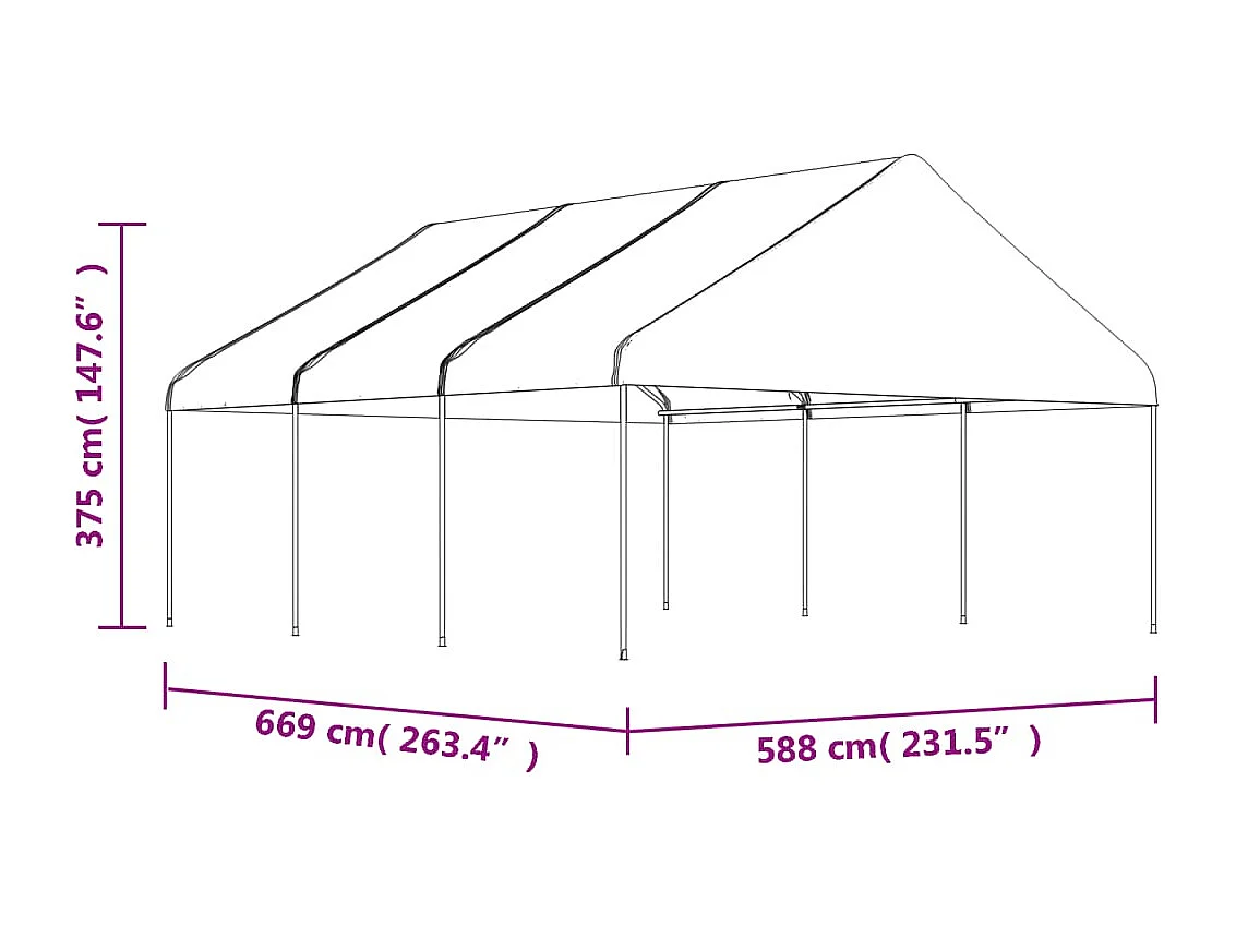 Belvédère avec toit blanc 6,69x5,88x3,75 m polyéthylène