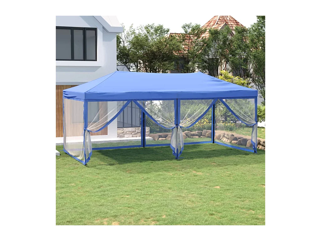 Opvouwbare ontvangsttent met wanden Blauw 3x6 m