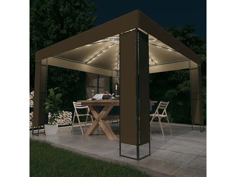 Tonnelle avec double toit et lumières LED 3x3x2,7 m Taupe