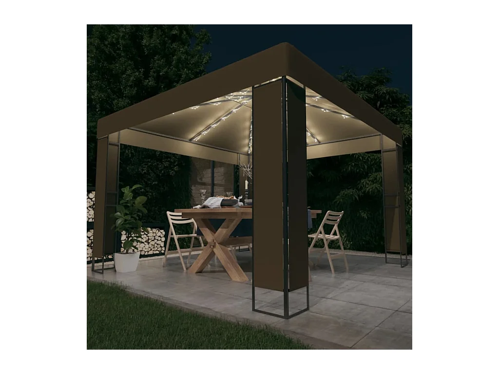 Tonnelle avec double toit et lumières LED 3x3x2,7 m Taupe