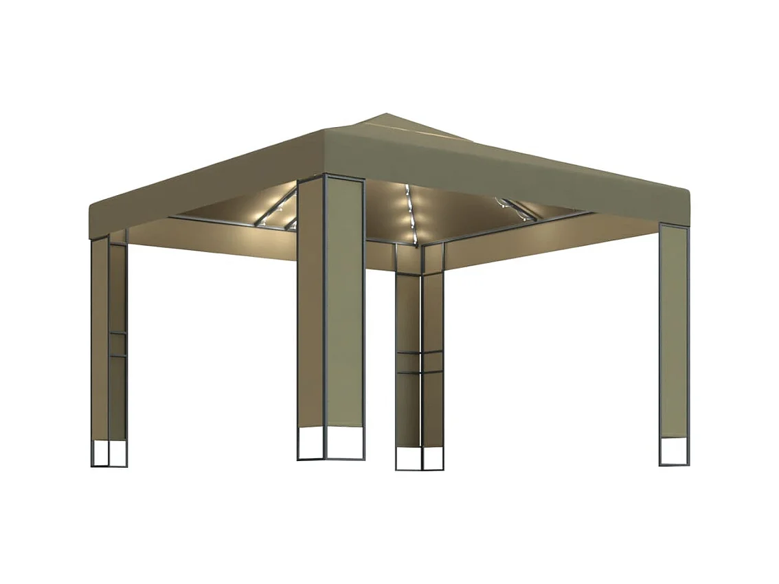 Tonnelle avec double toit et lumières LED 3x3x2,7 m Taupe