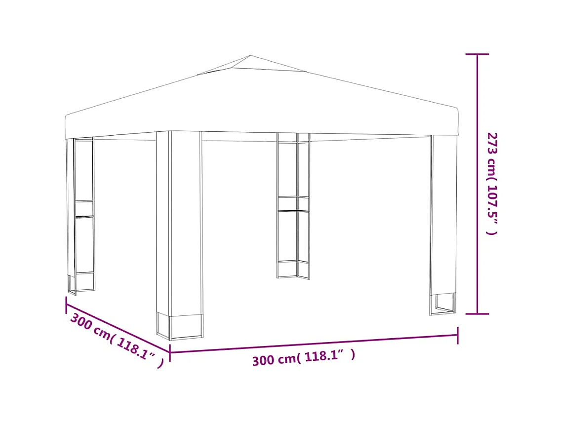 Tonnelle avec double toit et lumières LED 3x3x2,7 m Taupe