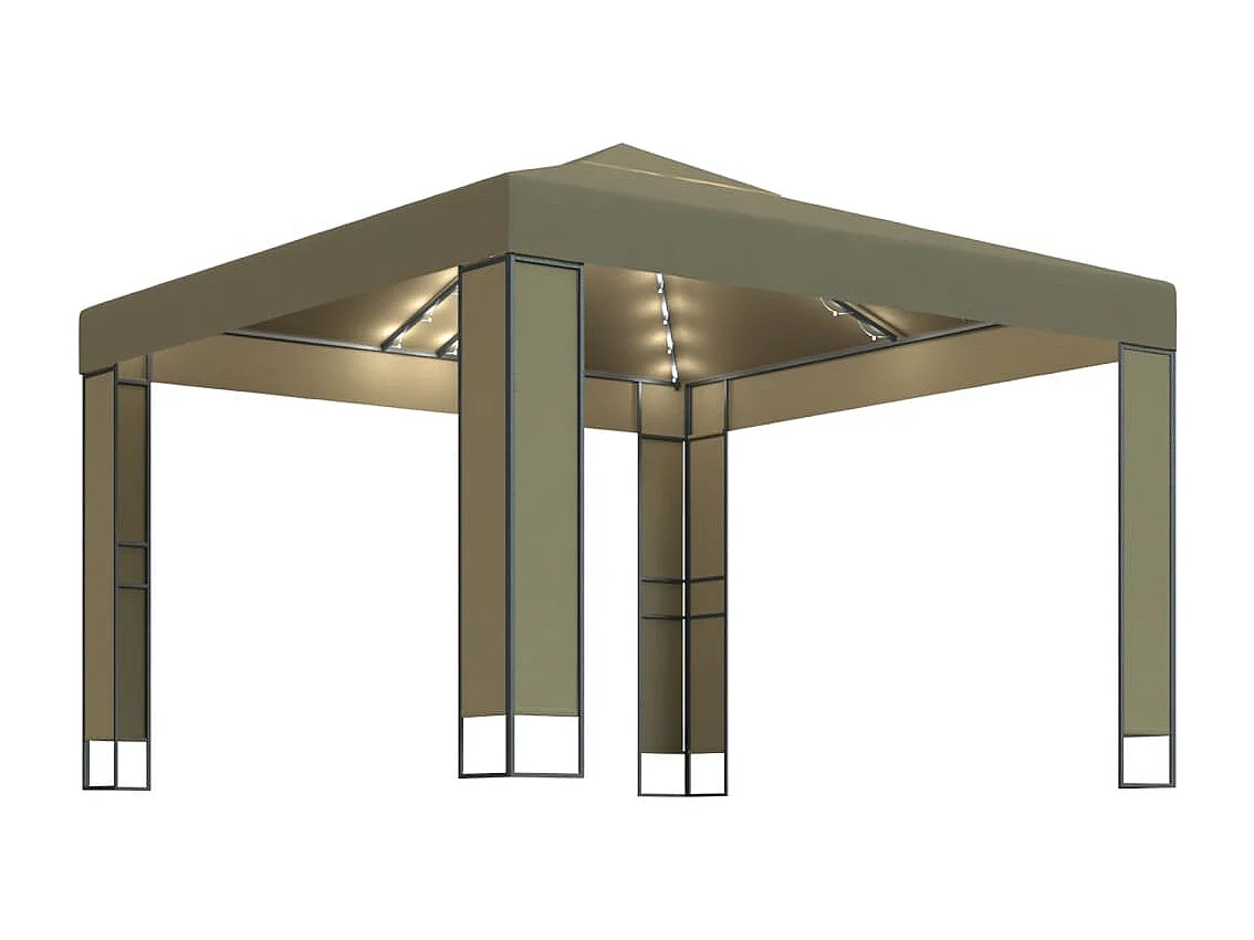 Tonnelle avec double toit et lumières LED 3x3x2,7 m Taupe