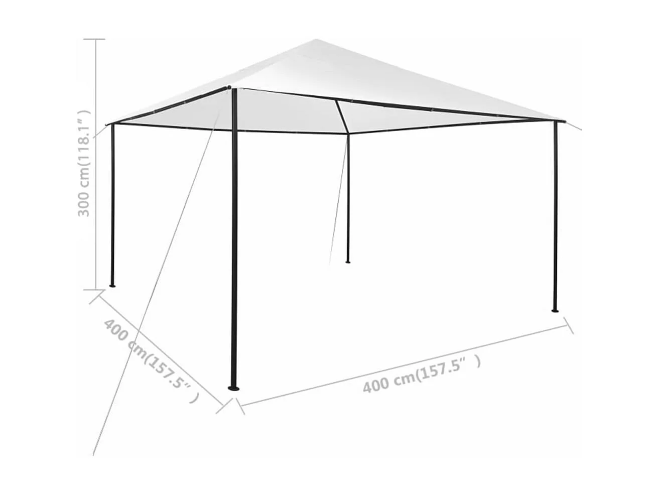 Gazebo 4x4x3 m Bianco 180 g/m²