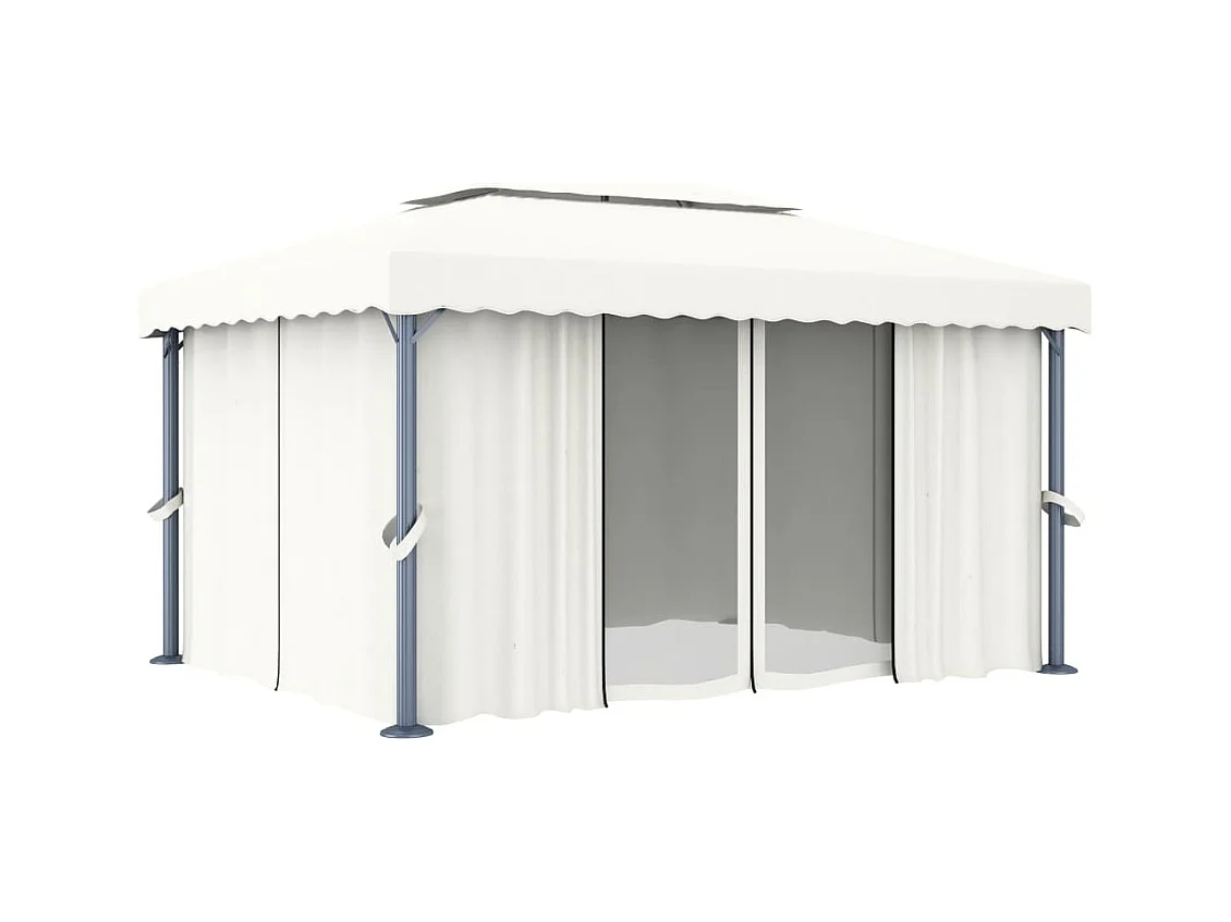Gazebo con cortina 4x3 m Aluminio blanco crema