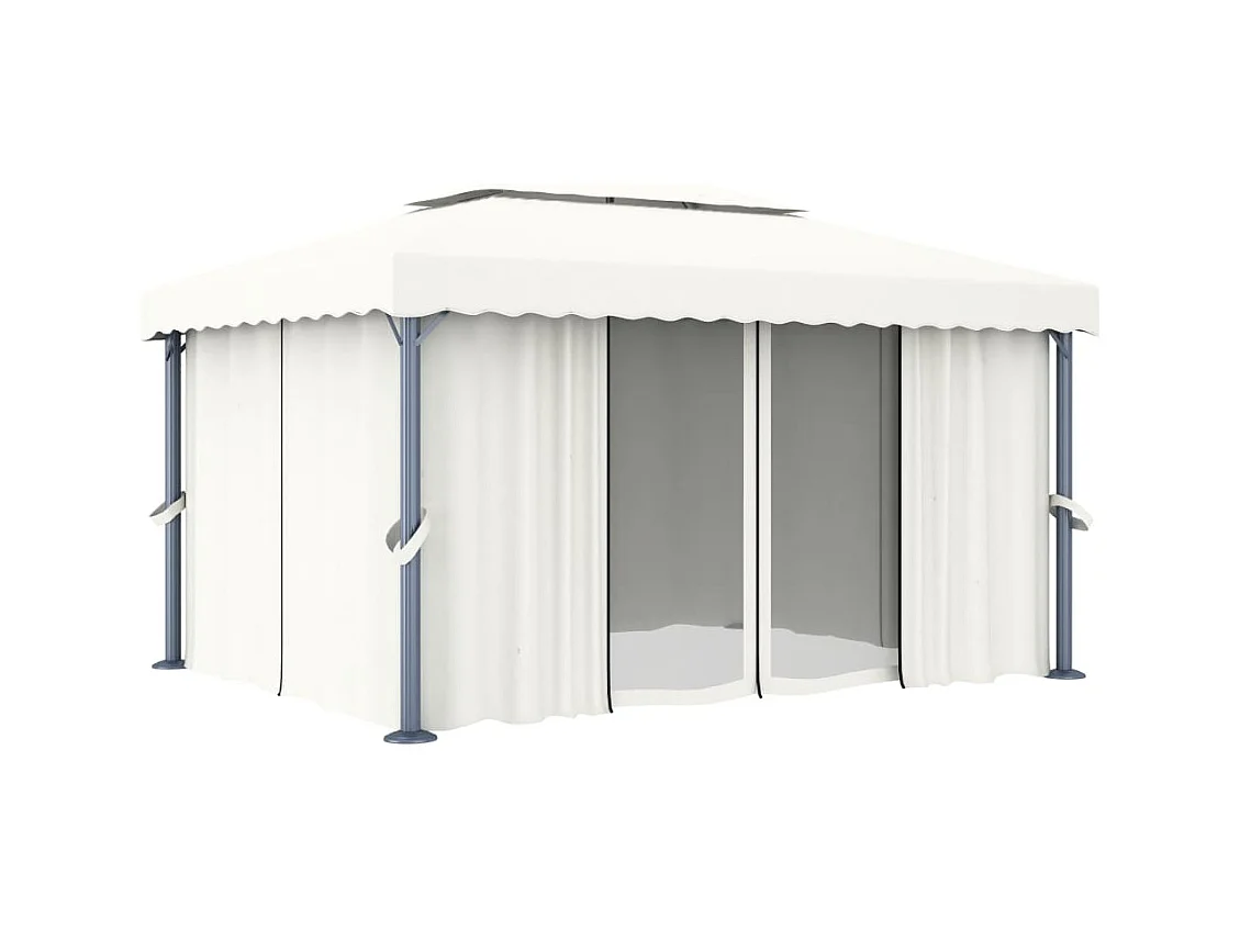 Gazebo con cortina 4x3 m Aluminio blanco crema