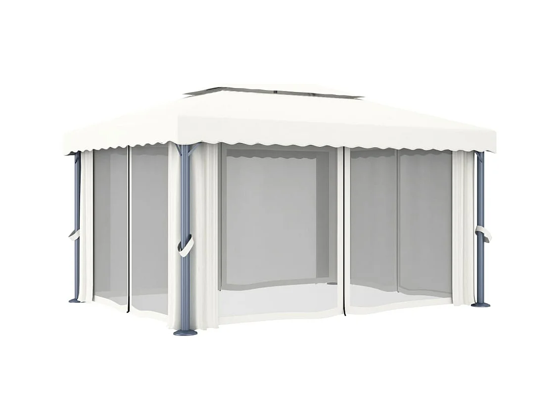 Gazebo con cortina 4x3 m Aluminio blanco crema
