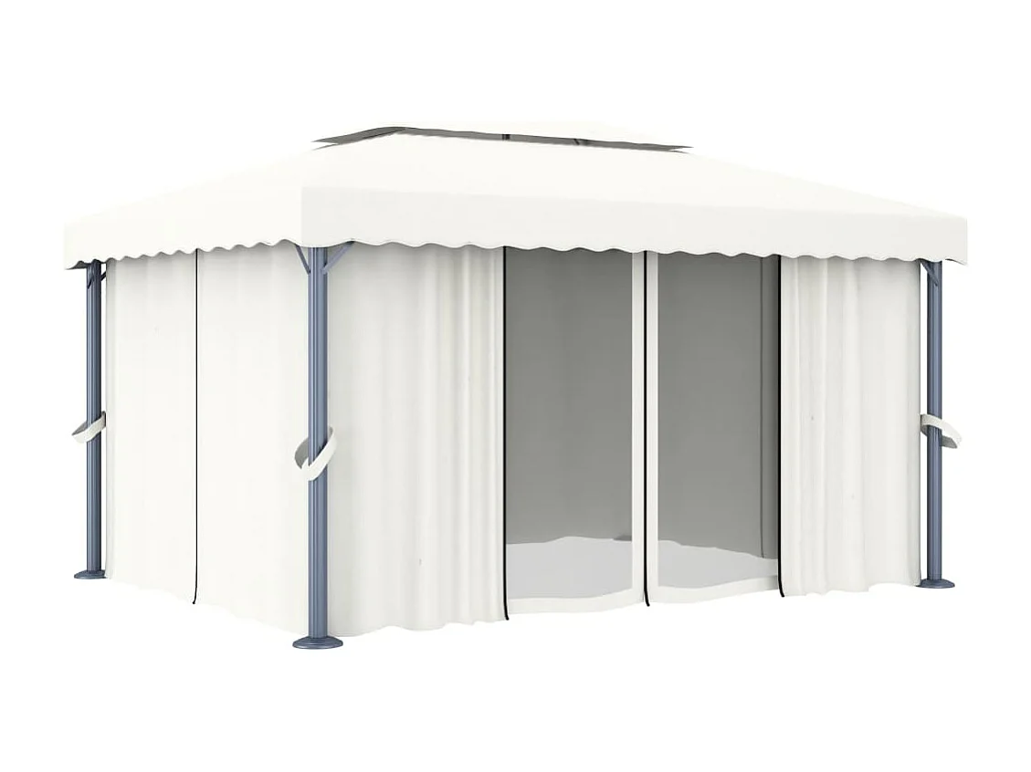 Gazebo con cortina 4x3 m Aluminio blanco crema