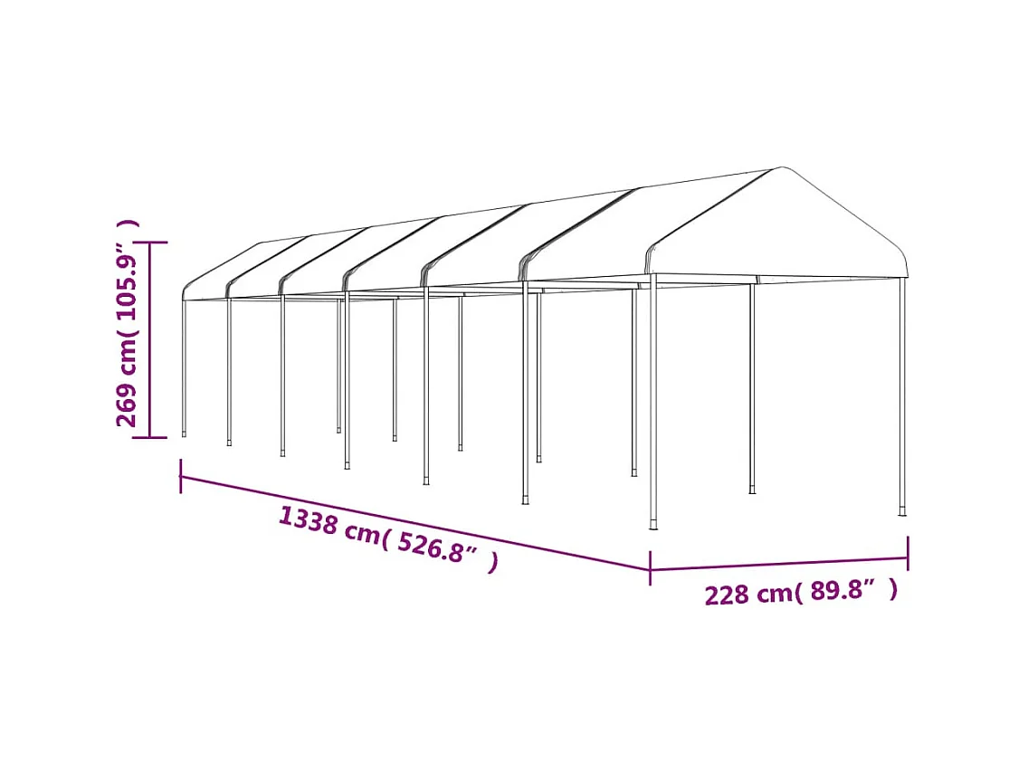 Cenador con techo blanco 13,38x2,28x2,69 m polietileno