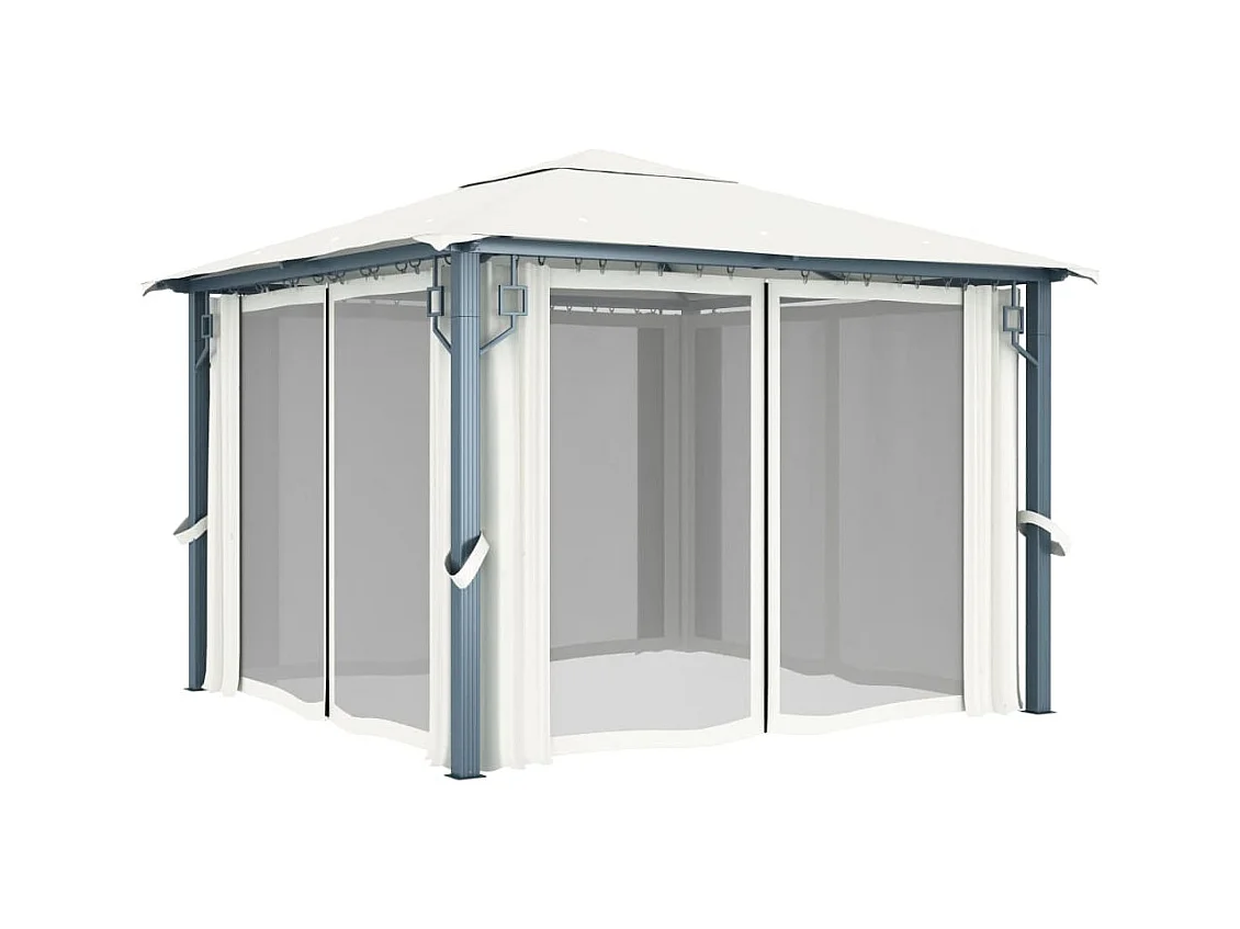 Gazebo con cortina 300x300 cm Aluminio Crema