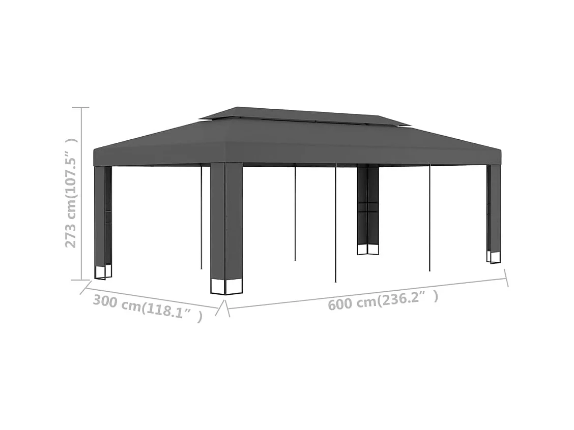 Cenador con doble techo 3x6 m Antracita