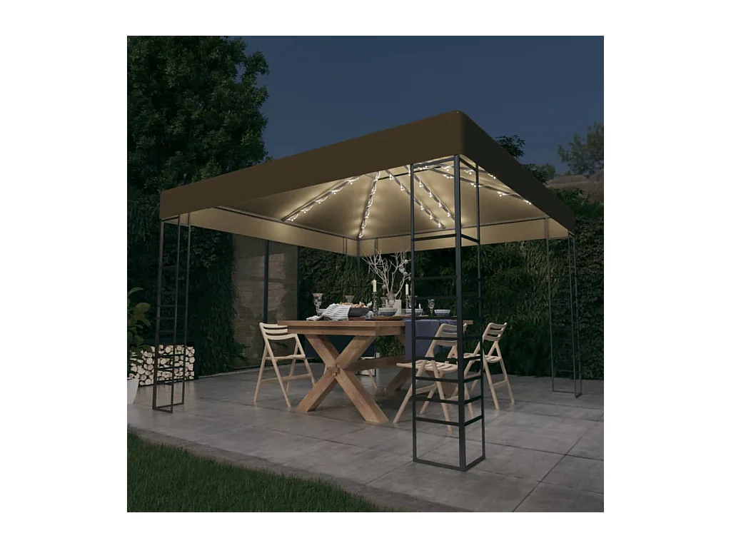 Chapiteau avec guirlande lumineuse à LED 3x3 m Taupe