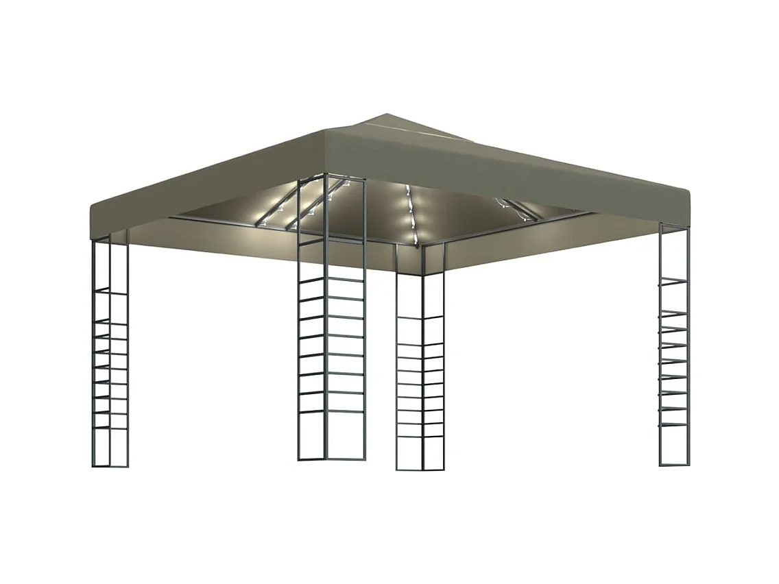 Chapiteau avec guirlande lumineuse à LED 3x3 m Taupe