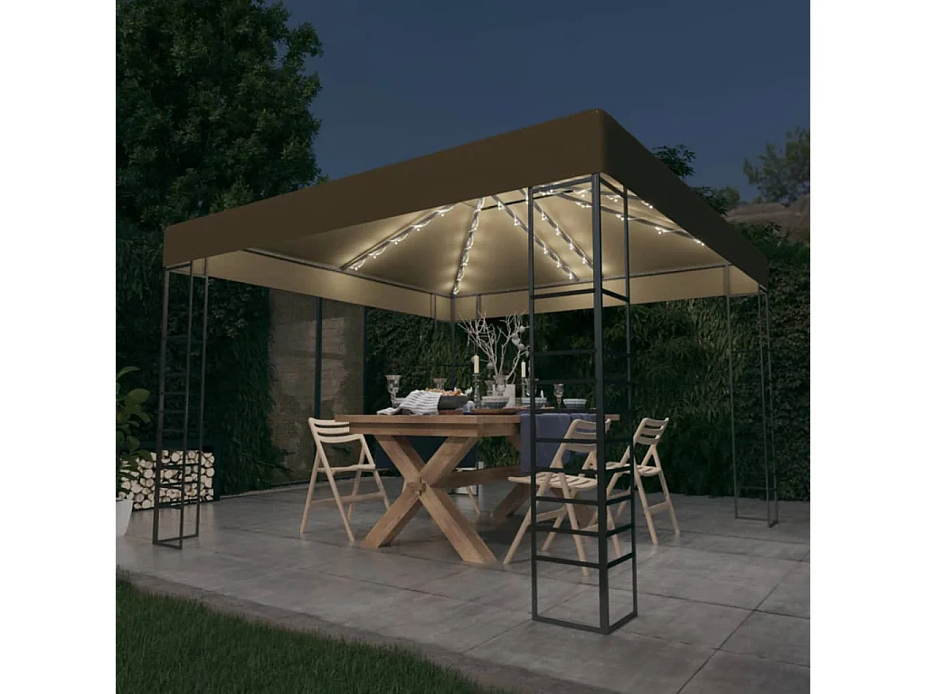 Chapiteau avec guirlande lumineuse à LED 3x3 m Taupe