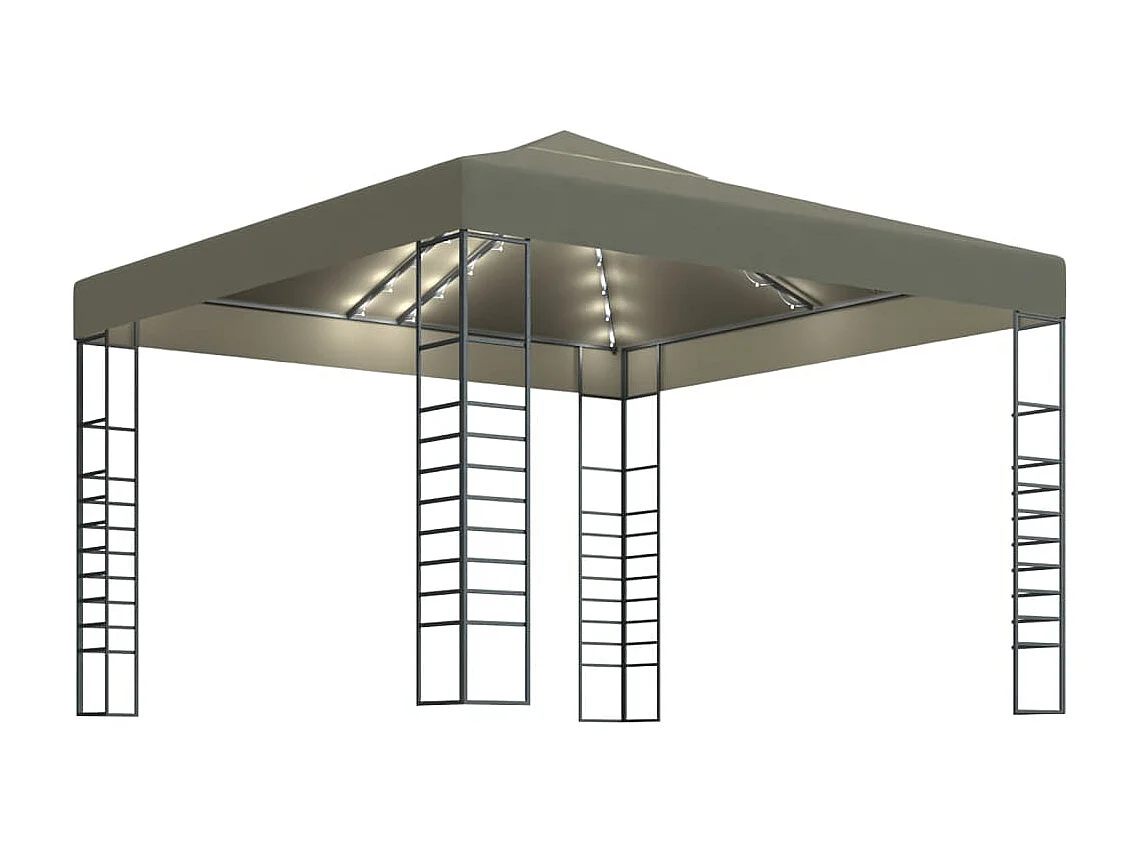 Chapiteau avec guirlande lumineuse à LED 3x3 m Taupe