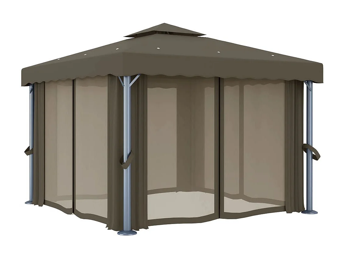 Gazebo con tenda e ghirlanda luminosa a LED 3x3 m Tortora