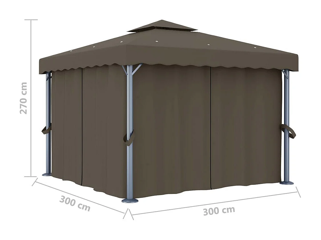 Gazebo con tenda e ghirlanda luminosa a LED 3x3 m Tortora