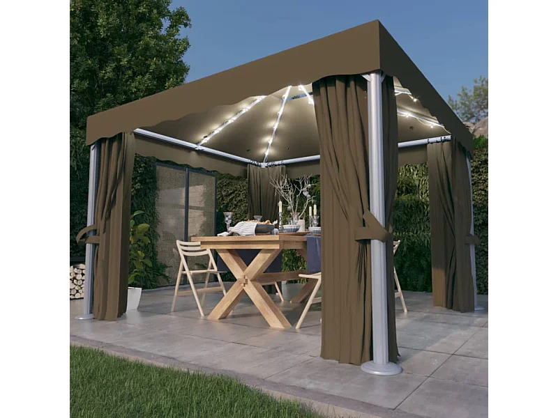 Gazebo con tenda e ghirlanda luminosa a LED 3x3 m Tortora