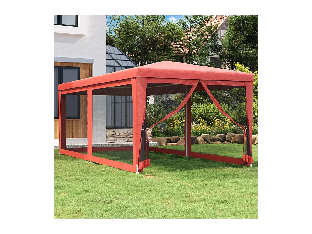 Carpa para fiestas con 6 paredes laterales de malla roja 3x6m HDPE