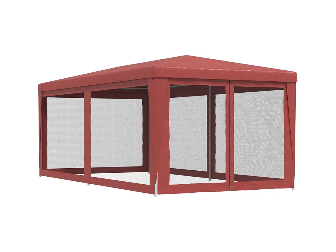 Carpa para fiestas con 6 paredes laterales de malla roja 3x6m HDPE