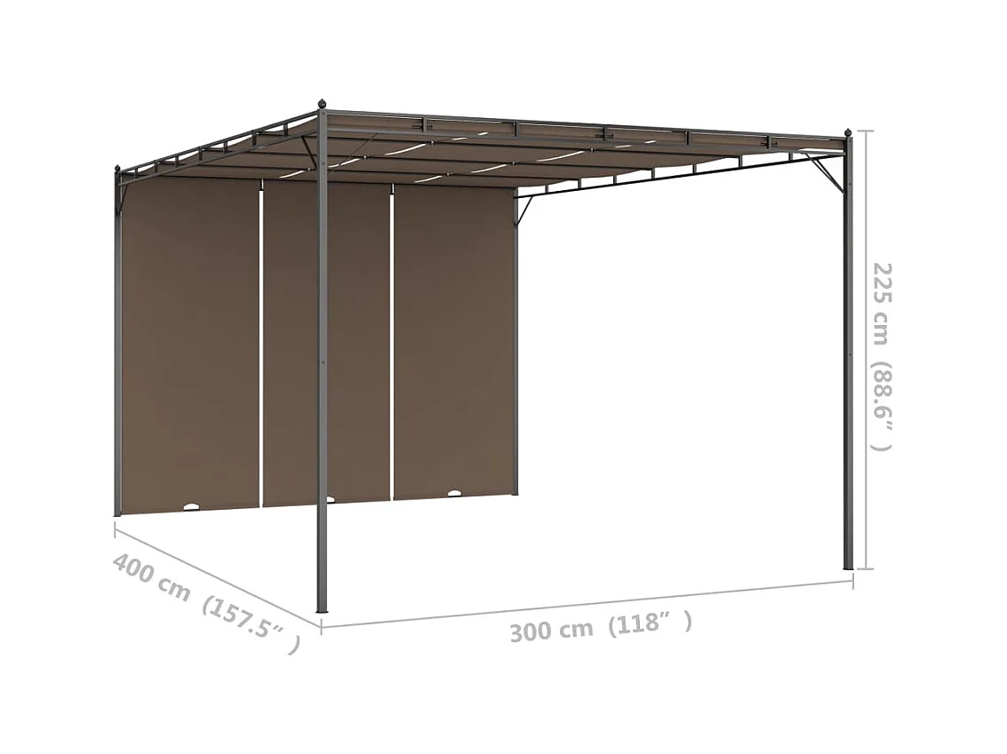 Gartenpavillon mit Seitenvorhang 4x3x2,25 m Taupe