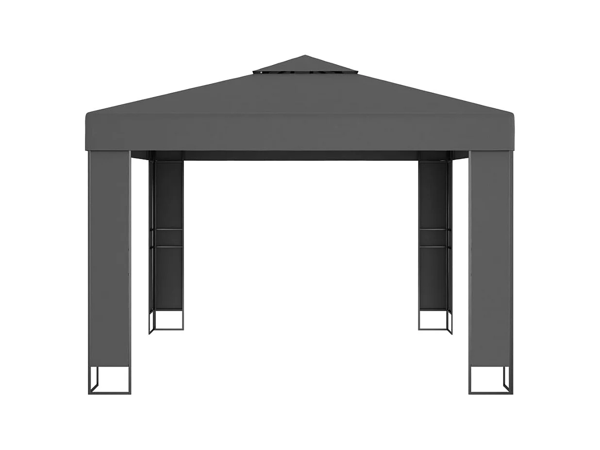 Cenador con doble techo y luces LED 3x3 m Antracita