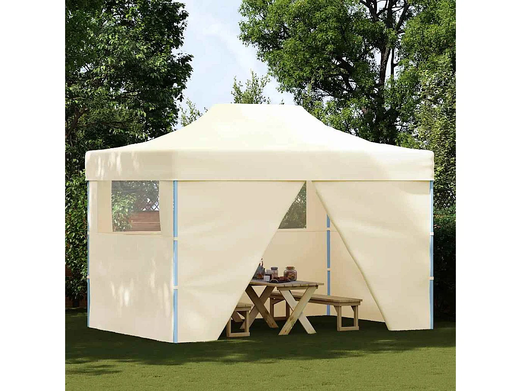 Tenda pieghevole con 4 pareti laterali 3 x 4,5 m Bianco crema