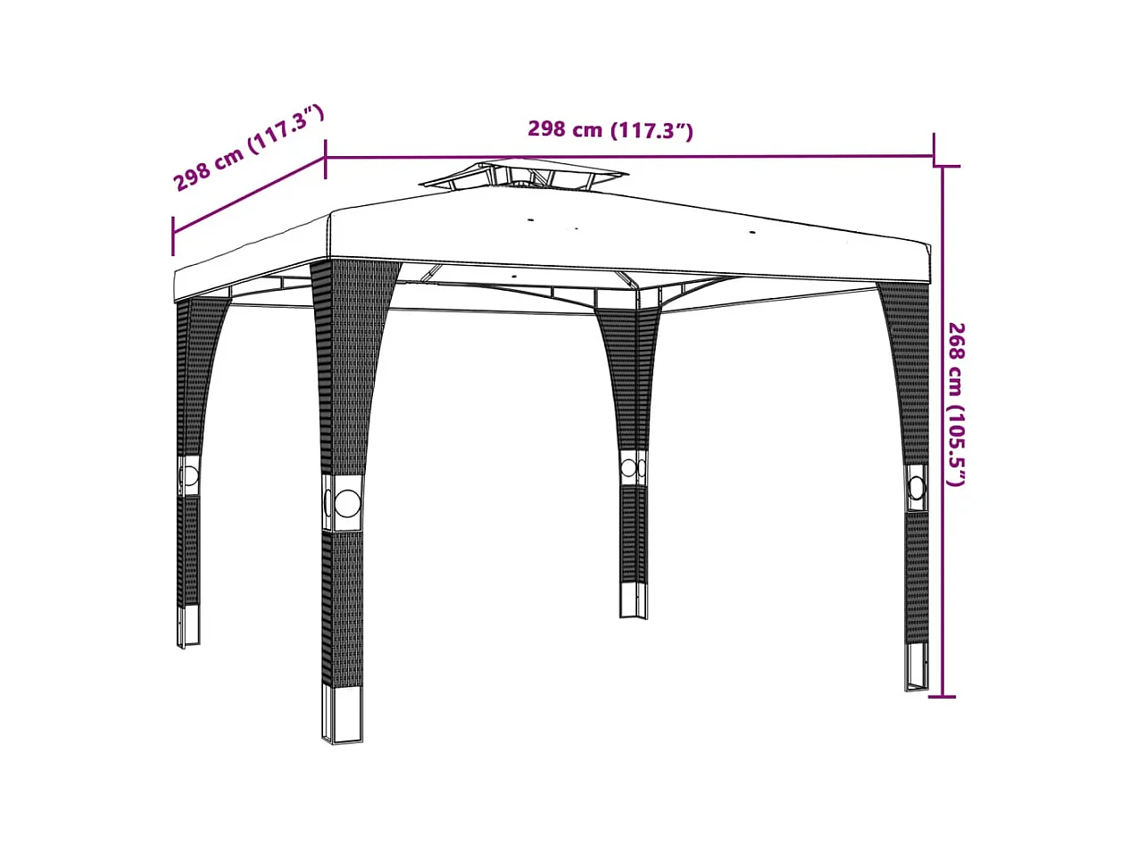 Gazebo doppio tetto antracite 2,98x2,98 m in acciaio