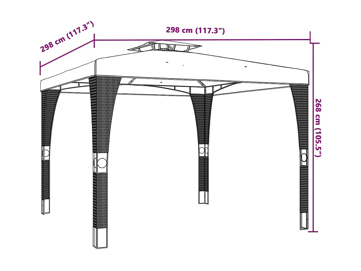 Gazebo doppio tetto antracite 2,98x2,98 m in acciaio