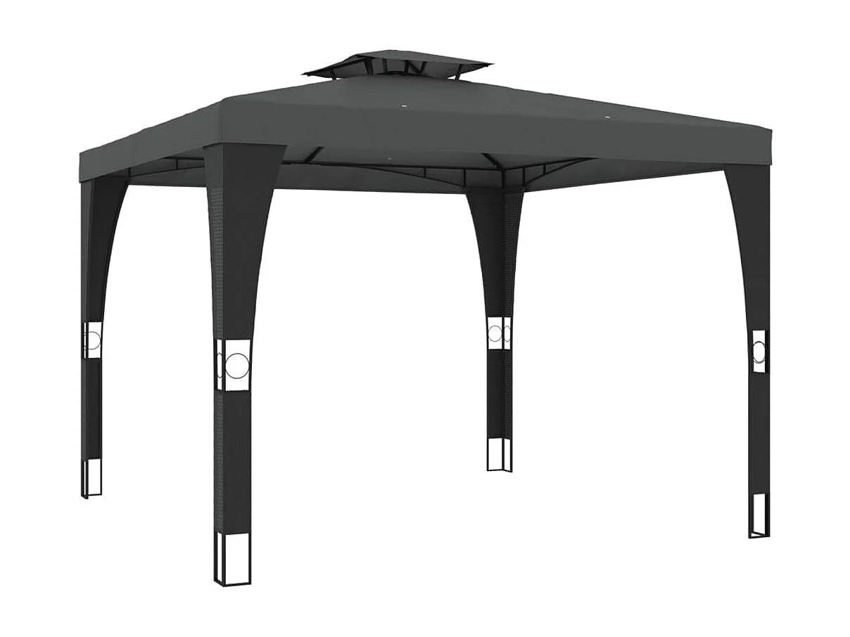 Cenador de doble techo antracita 2,98x2,98 m de acero