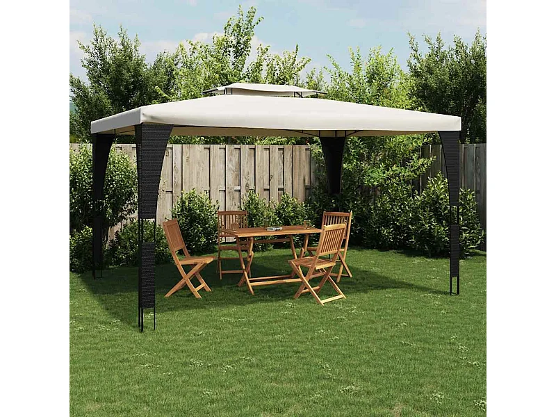 Cenador de doble techo crema 3,98x2,98 m acero