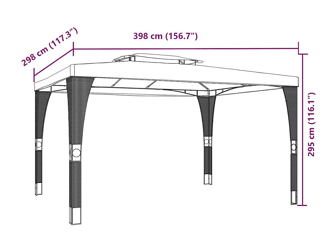 Cenador de doble techo crema 3,98x2,98 m acero