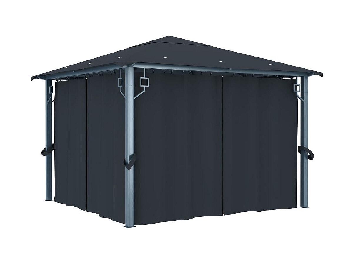 Tonnelle avec rideau 300x300 cm Anthracite Aluminium
