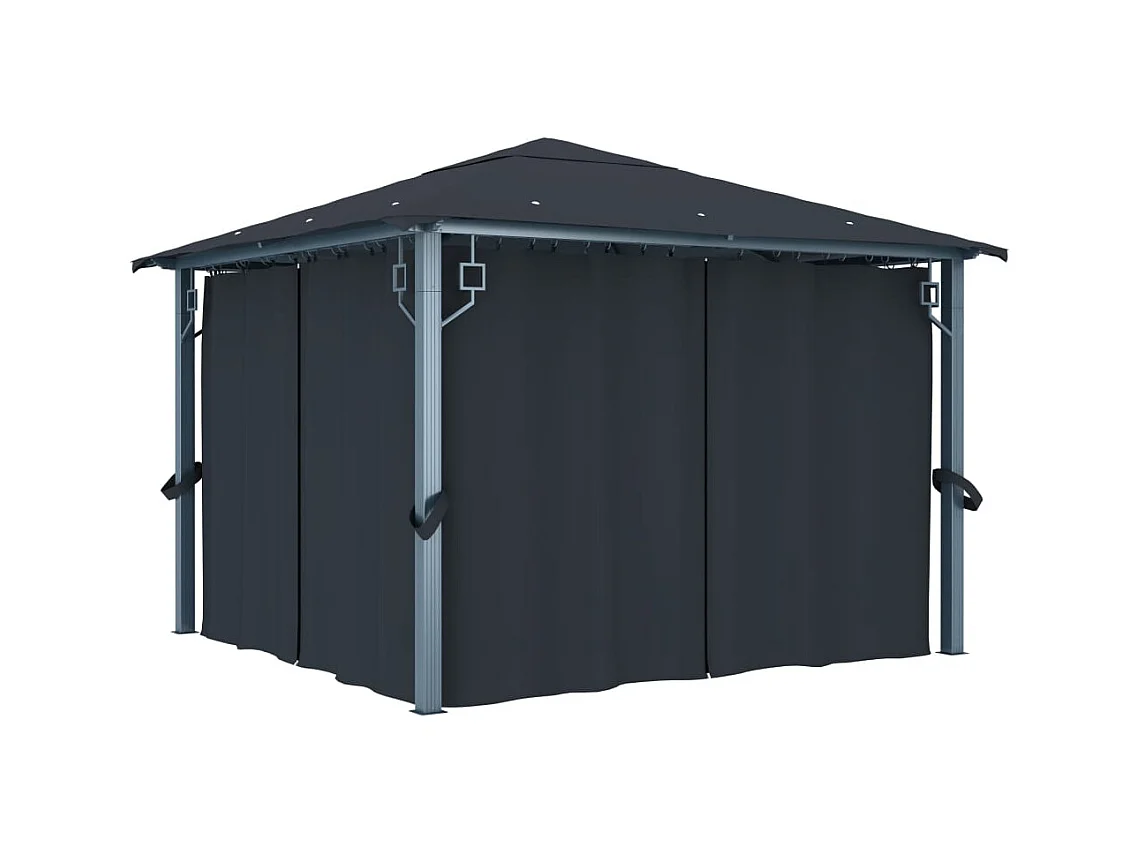 Tonnelle avec rideau 300x300 cm Anthracite Aluminium