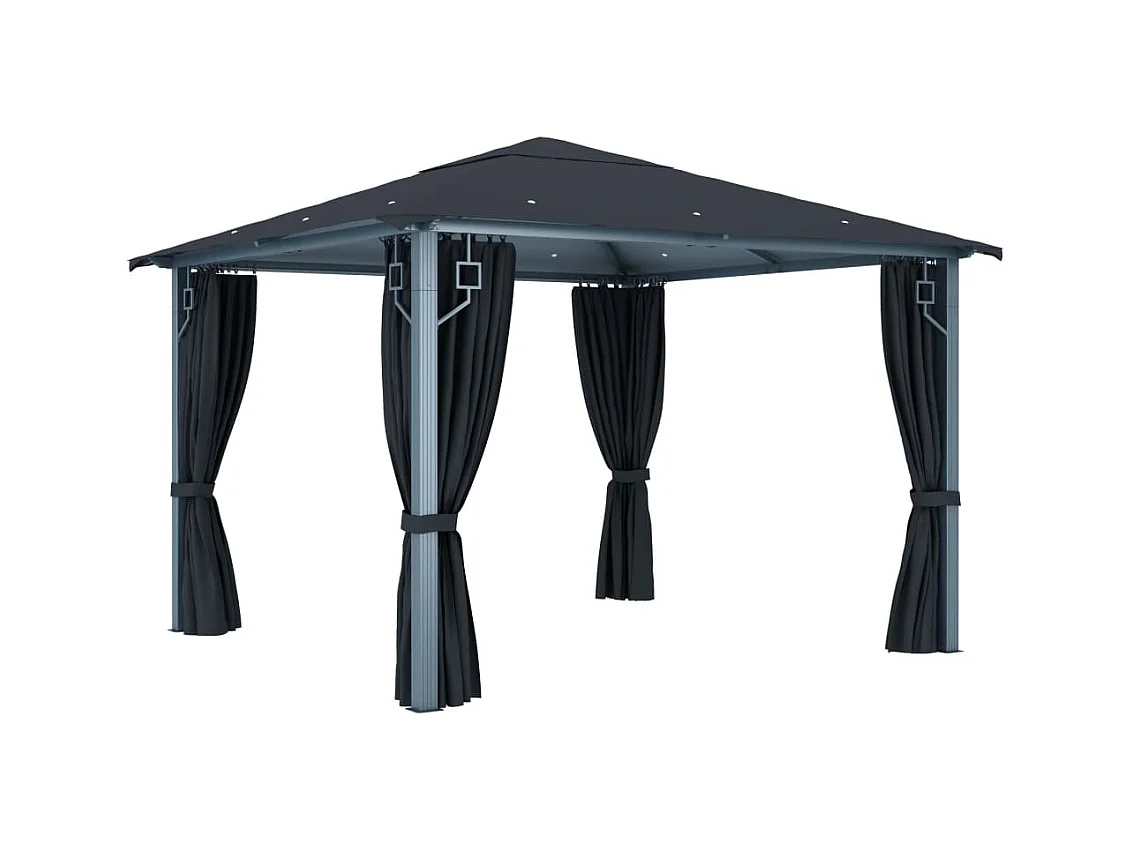 Tonnelle avec rideau 300x300 cm Anthracite Aluminium
