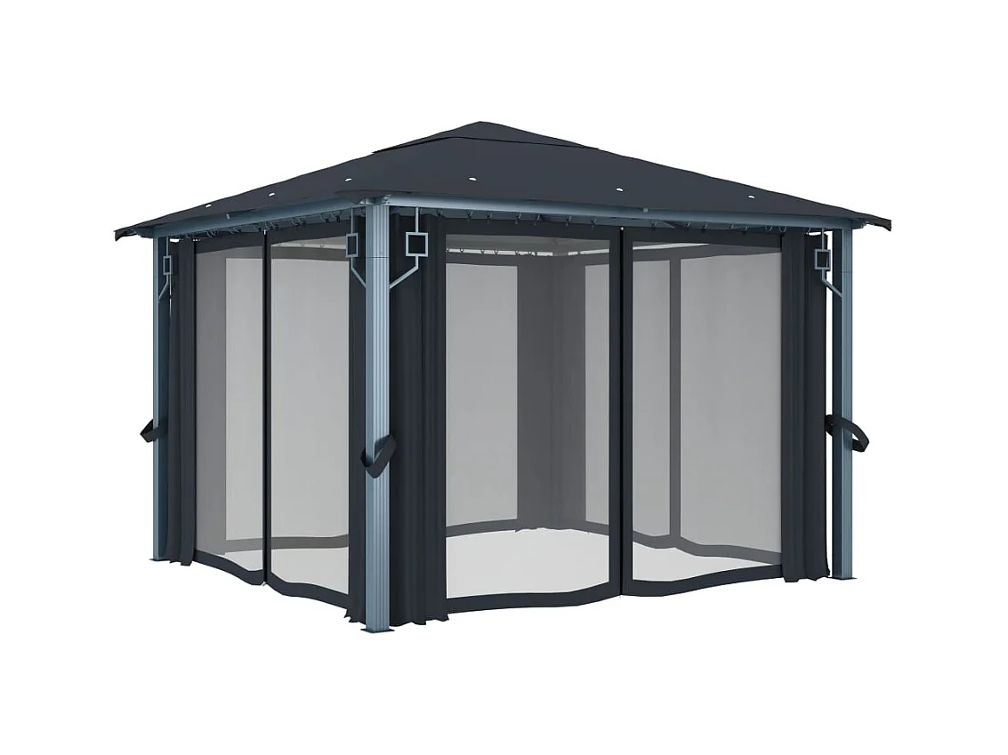 Tonnelle avec rideau 300x300 cm Anthracite Aluminium