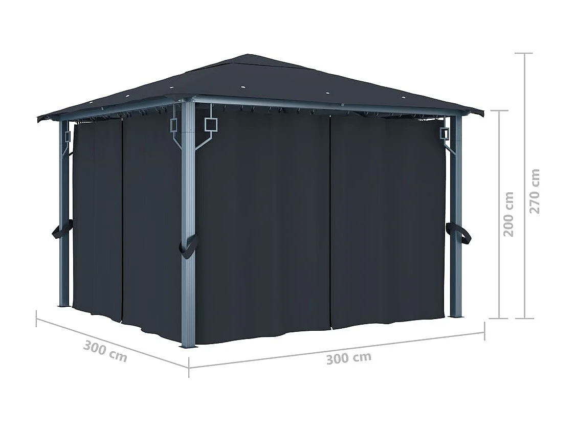 Tonnelle avec rideau 300x300 cm Anthracite Aluminium
