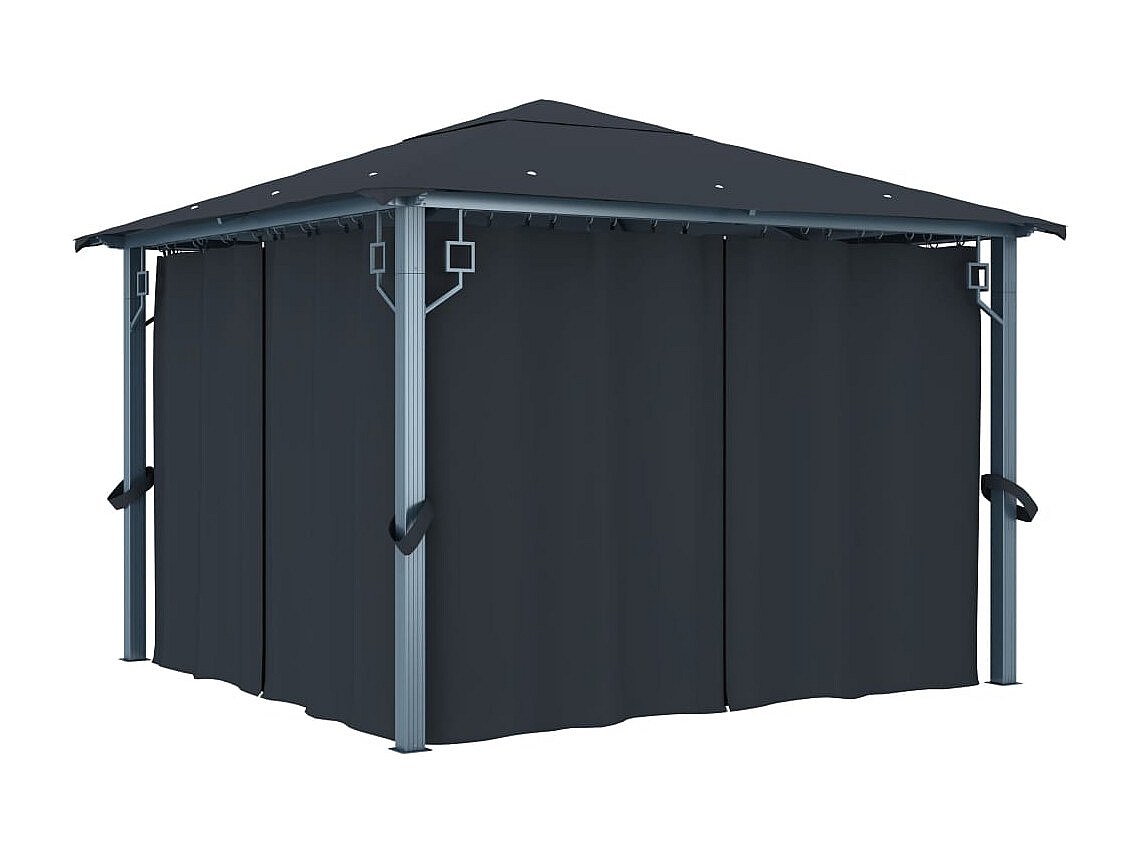 Tonnelle avec rideau 300x300 cm Anthracite Aluminium