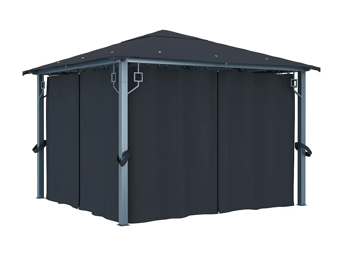 Tonnelle avec rideau 300x300 cm Anthracite Aluminium