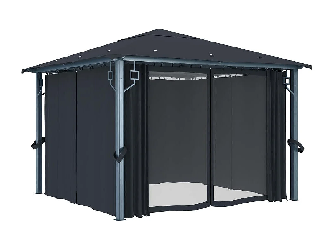 Tonnelle avec rideau 300x300 cm Anthracite Aluminium
