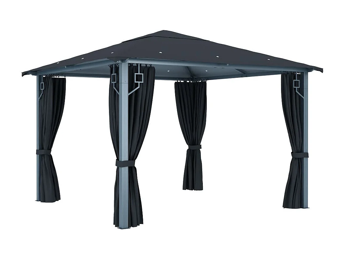 Tonnelle avec rideau 300x300 cm Anthracite Aluminium